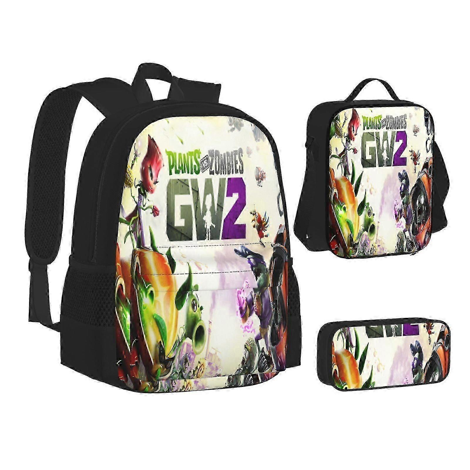 Spacious Plants vs Zombies Backpack with Matching Lunchbox & Stationery Pouch