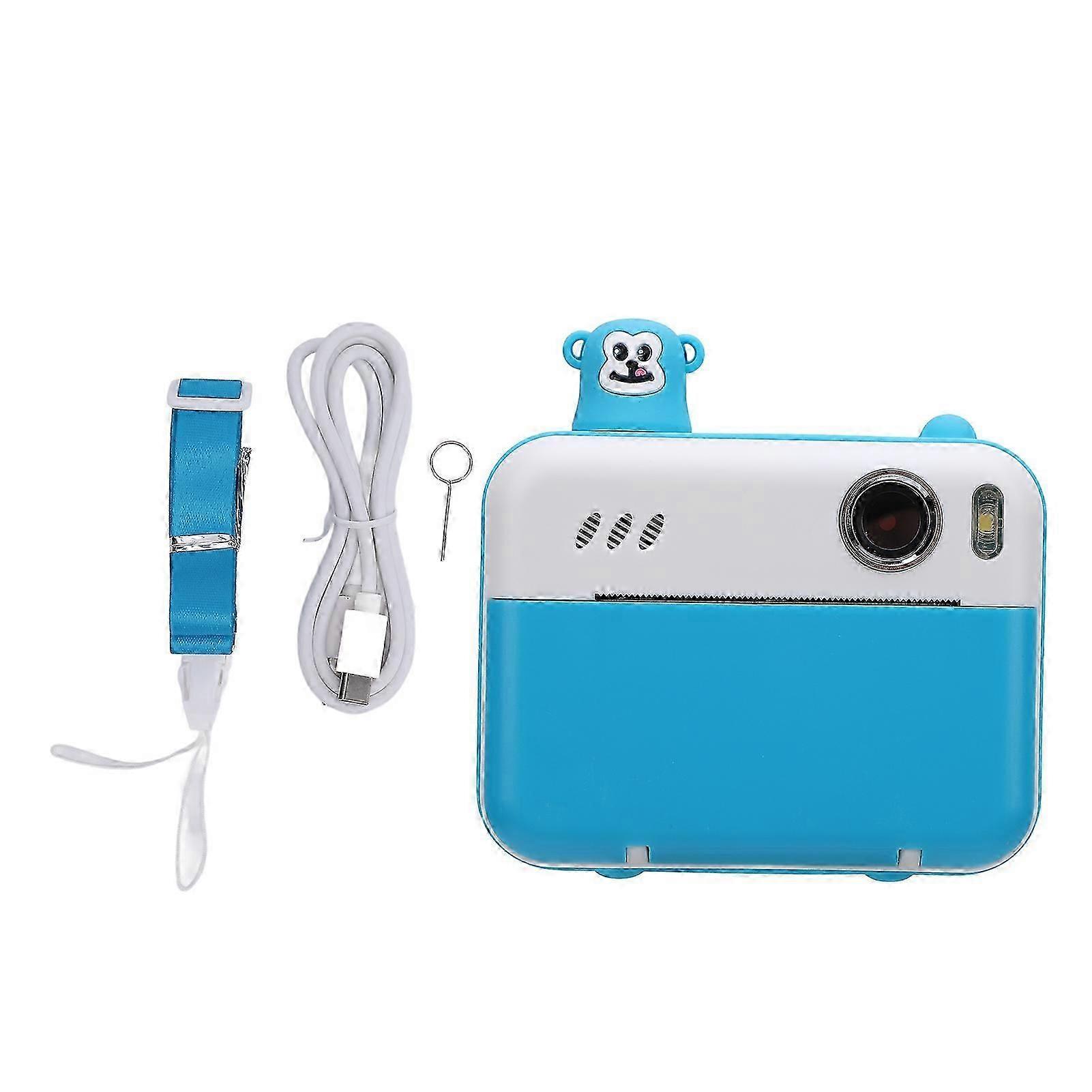 Instant Film Camera 1080P 8MP Front and Rear Shoot Multifunctional Thermal Camera MP3 Player Gift Sky blue