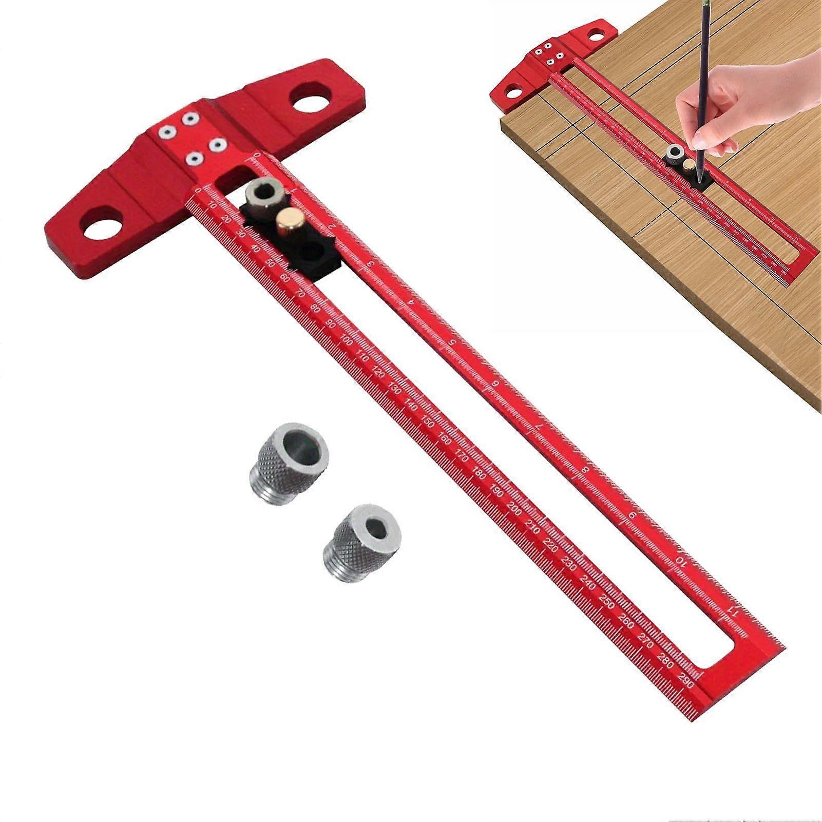 Cabinet Hardware Drilling Jig Adjustable TSquare Handle Template Tool Aluminum Alloy Punching Guide for Cabinet Handles, 300mm Positioning Ruler