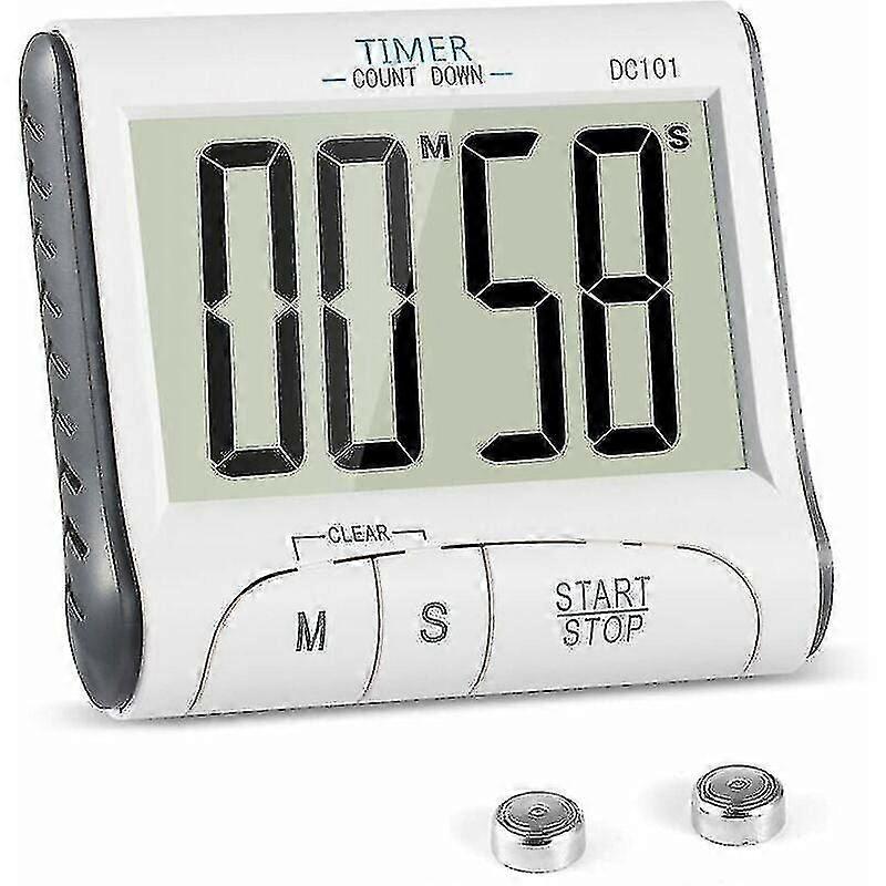 Digital 24-Hour Magnetic Kitchen Timer, Audible Alarm, LCD Display, White