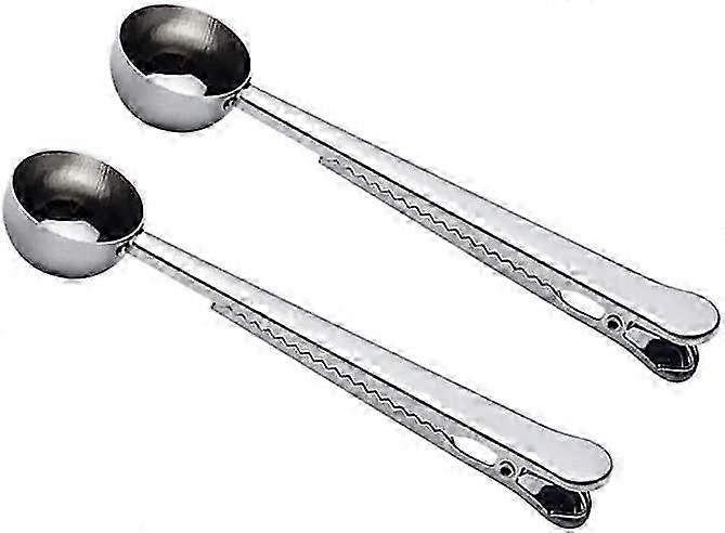 2PCS Long Handle Stainless Steel Spoon with Bag Clip, Silver
