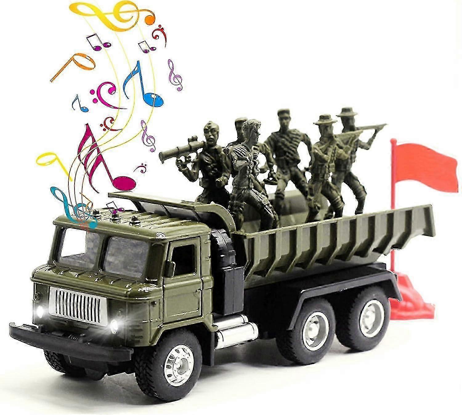 軍用トラック軍装甲モデルカートリートメント輸送車両金属ダイキャストおもちゃ ライトとサウンド付き