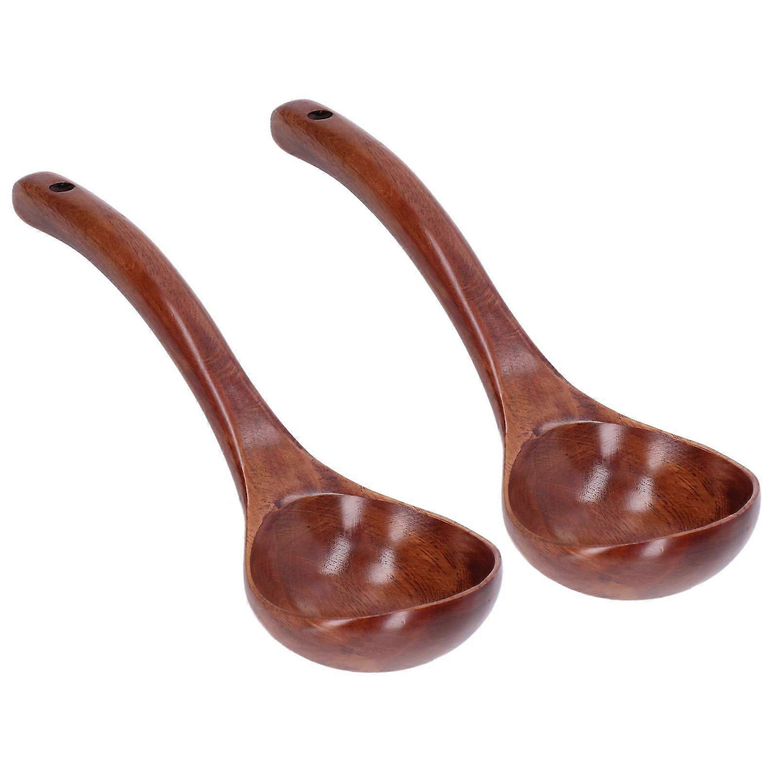 2Pcs Wooden Spoon Wood Scoop Ladle Long Handle Set Kit for Porridge Coffee Dessert8cm Spoon Width