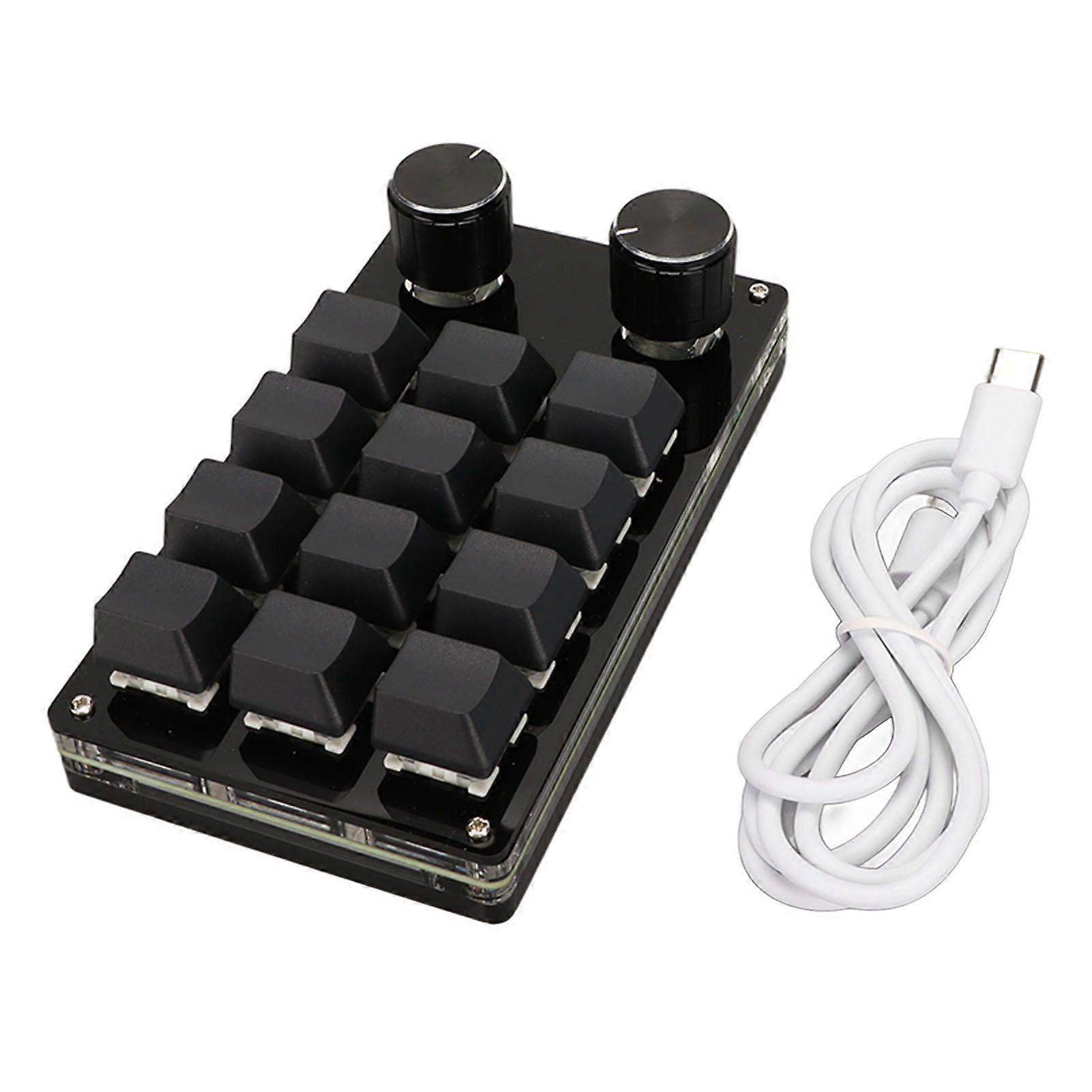 Mini Keypad 12 Keys 2 Knobs Blue Switch RGB Backlit Plug and Play Programmable Keypad for Gaming Office Media