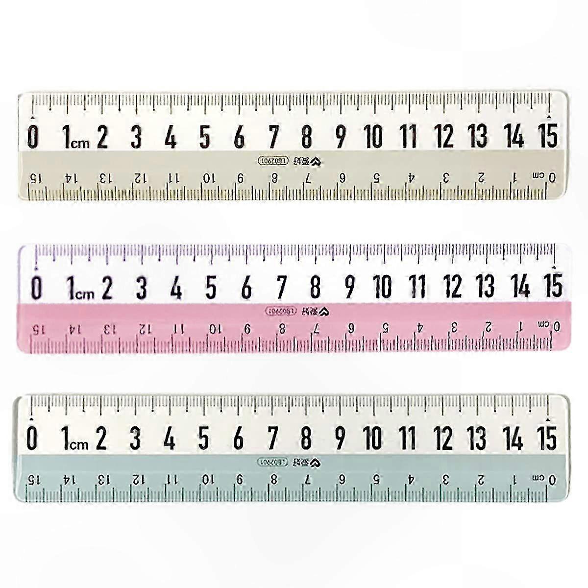 3-Pack Transparent Rulers, 6-Inch Shatterproof Plastic Measuring Tools with Large Clear Scale for Drawing and School Use