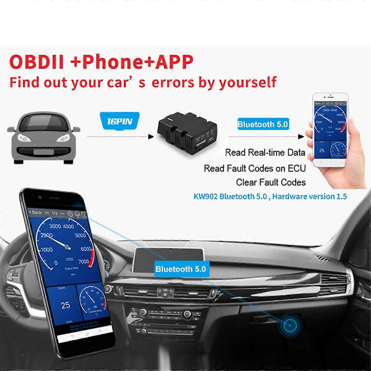  KW902 V1.5 Car Diagnostic Tool Code Reader Bluetooth 5.0 OBD2 Scanner for Android IOS with Switch Button