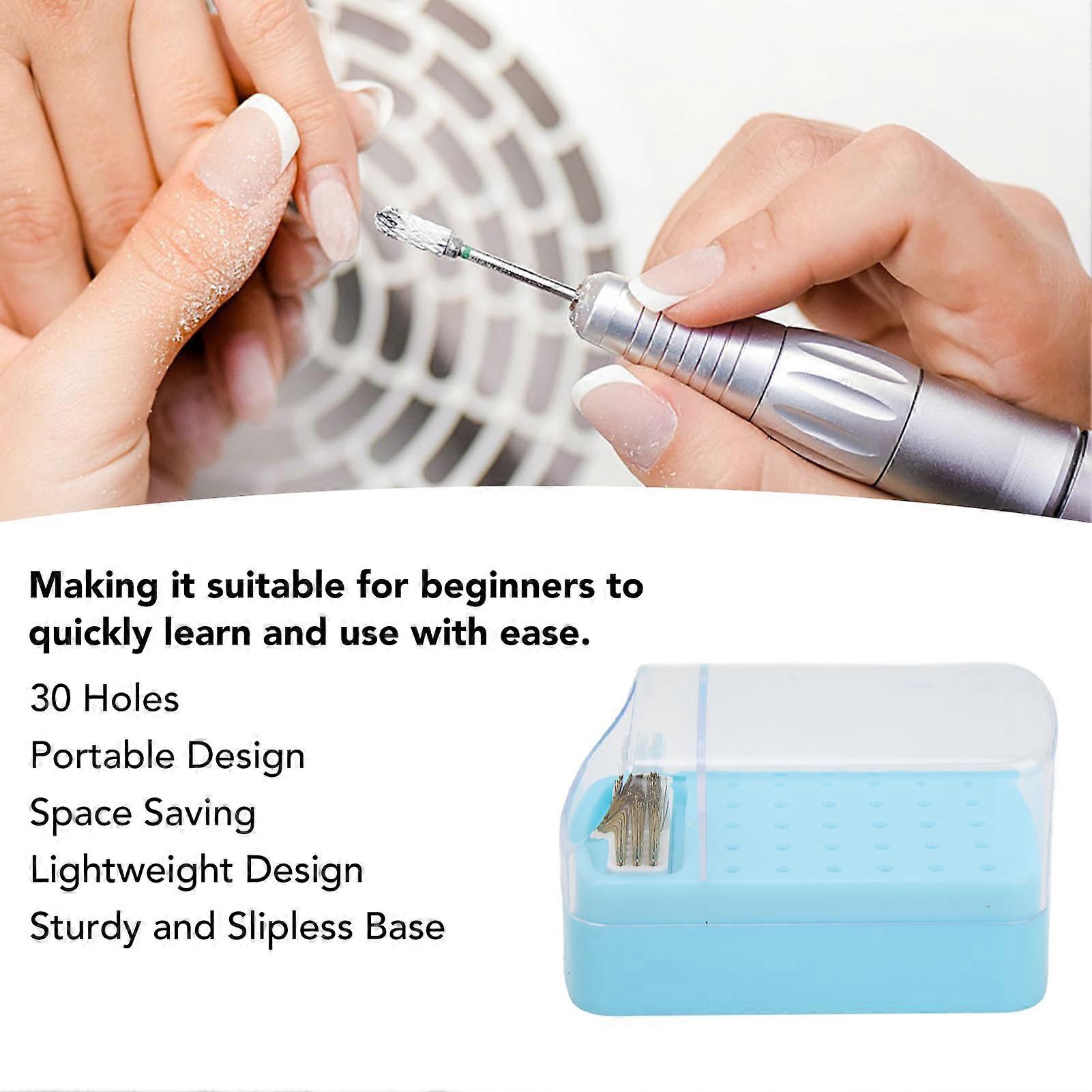30 Holes Nail Drill Bit Holder Brush Cleaning Case Dustproof Stand Display Storage Manicure Tools Blue
