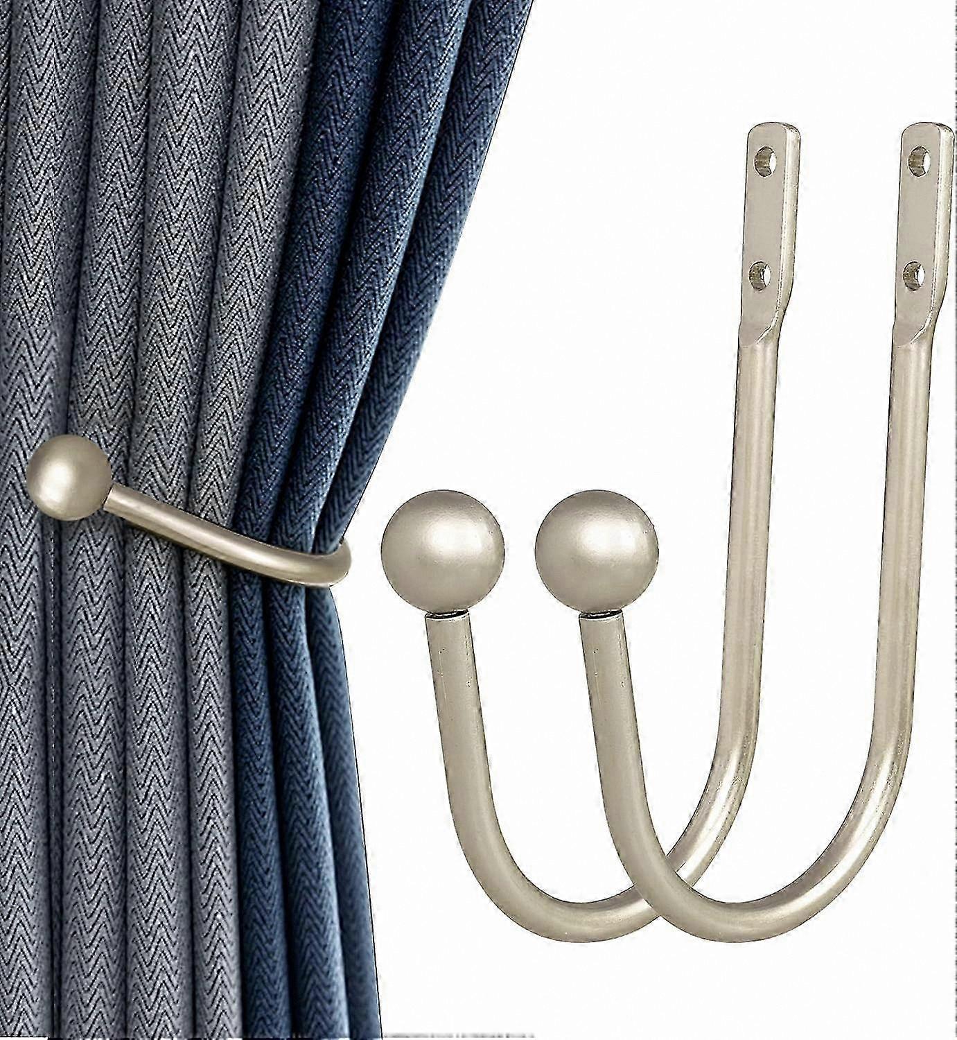 Silver Metal Curtain Holdbacks, Pair of Wall-Mounted Drapery Hooks with Screws, Decorative Window Tiebacks for Heavy Curtains