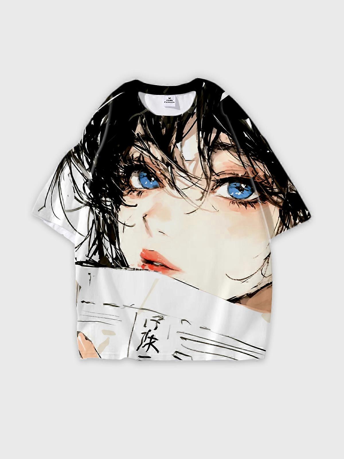 T-Shirt Round Neck, Loose Short Sleeve Pattern Graphic Tee, Unisex Summer Casual Top W3094