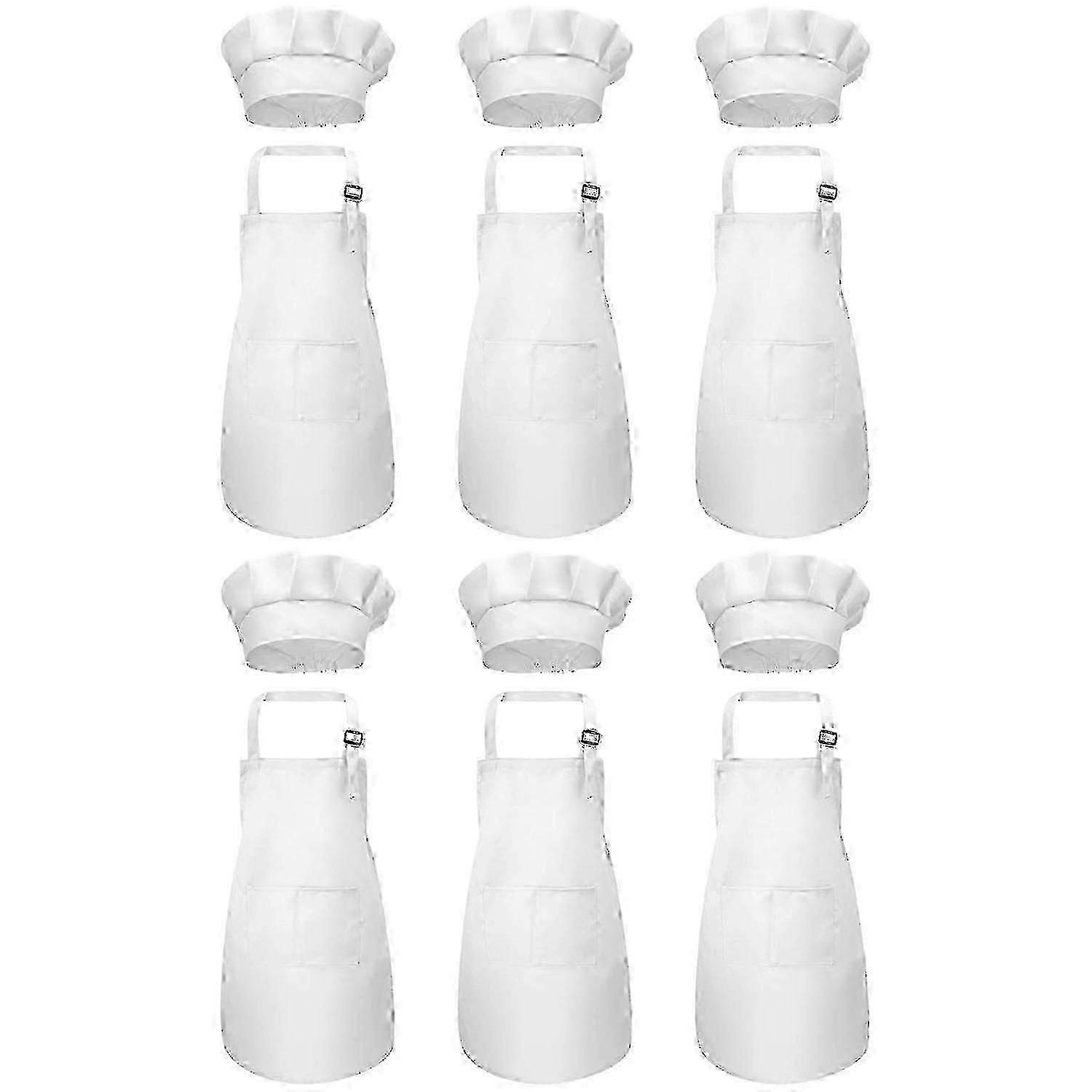 12-piece Apron And Chef Hat Set, Adjustable Children's Apron With Pockets (white, Suitable For 2-6