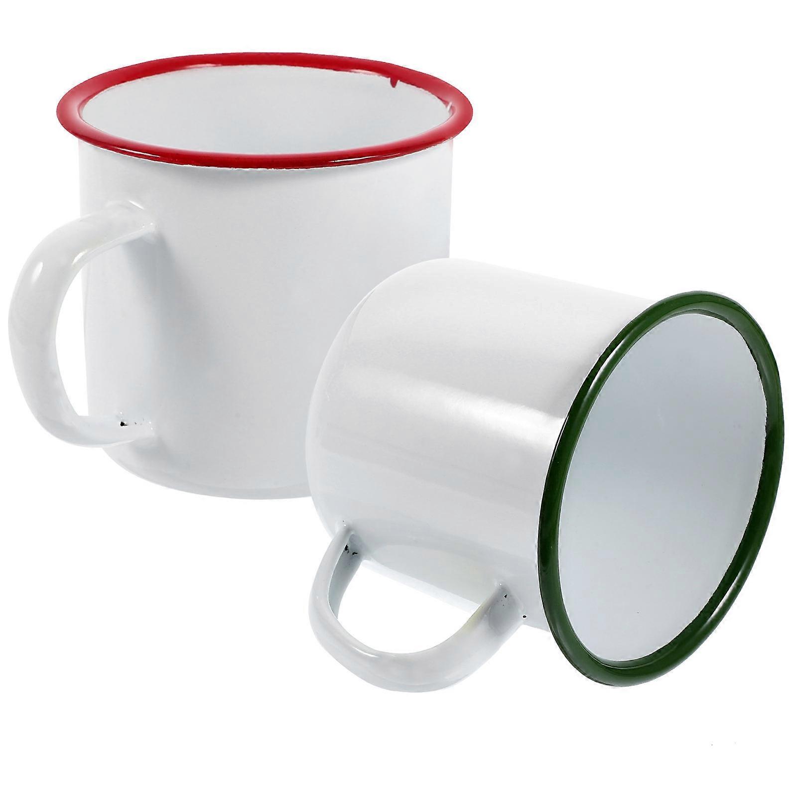 Enamel Coffee Mug Outdoor Camping Cup Assorted Color Durable Rust Prevention for Drink Container 2Pcs