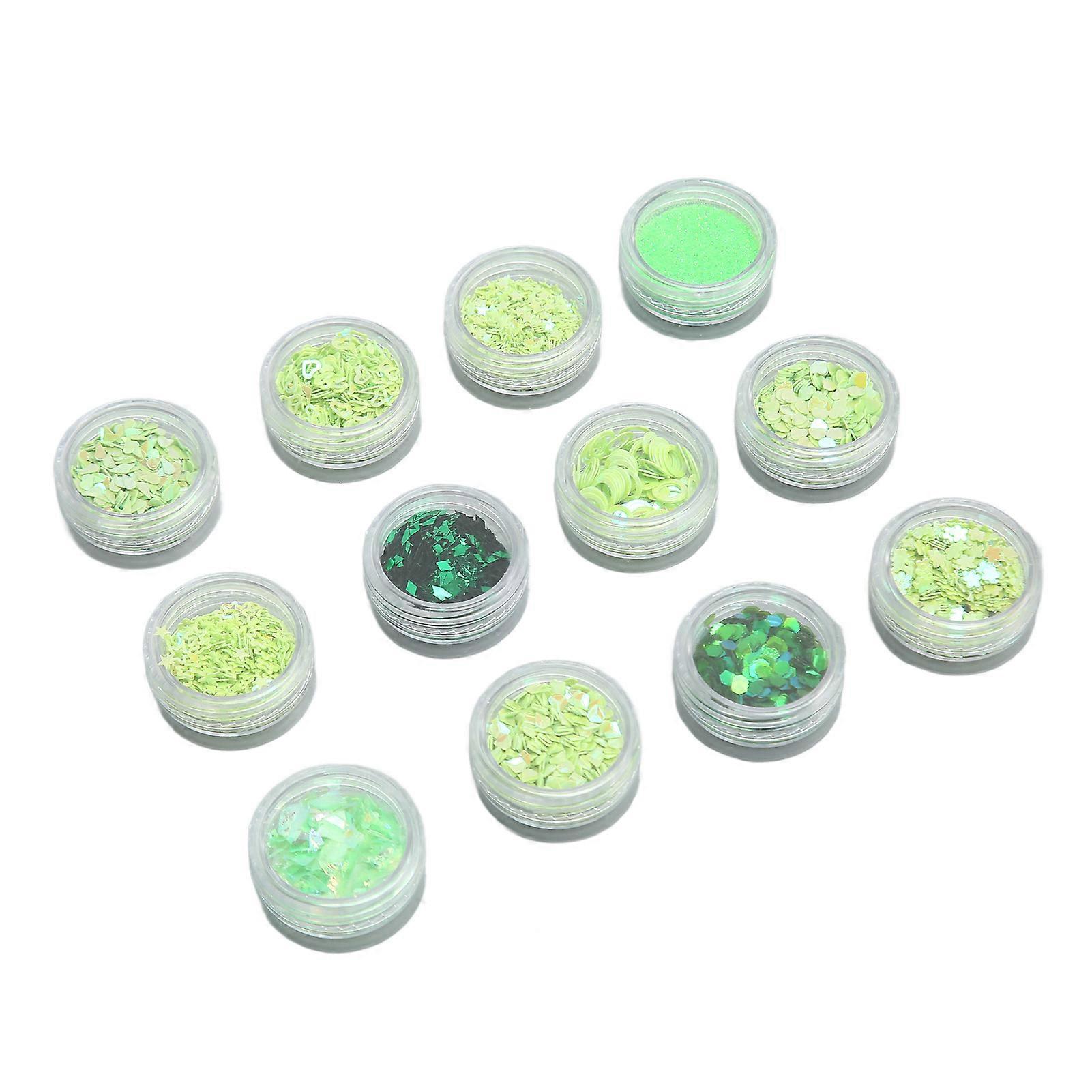 12 Grids Green 3D Glitter Sequins Set for DIY Nail Art Decor