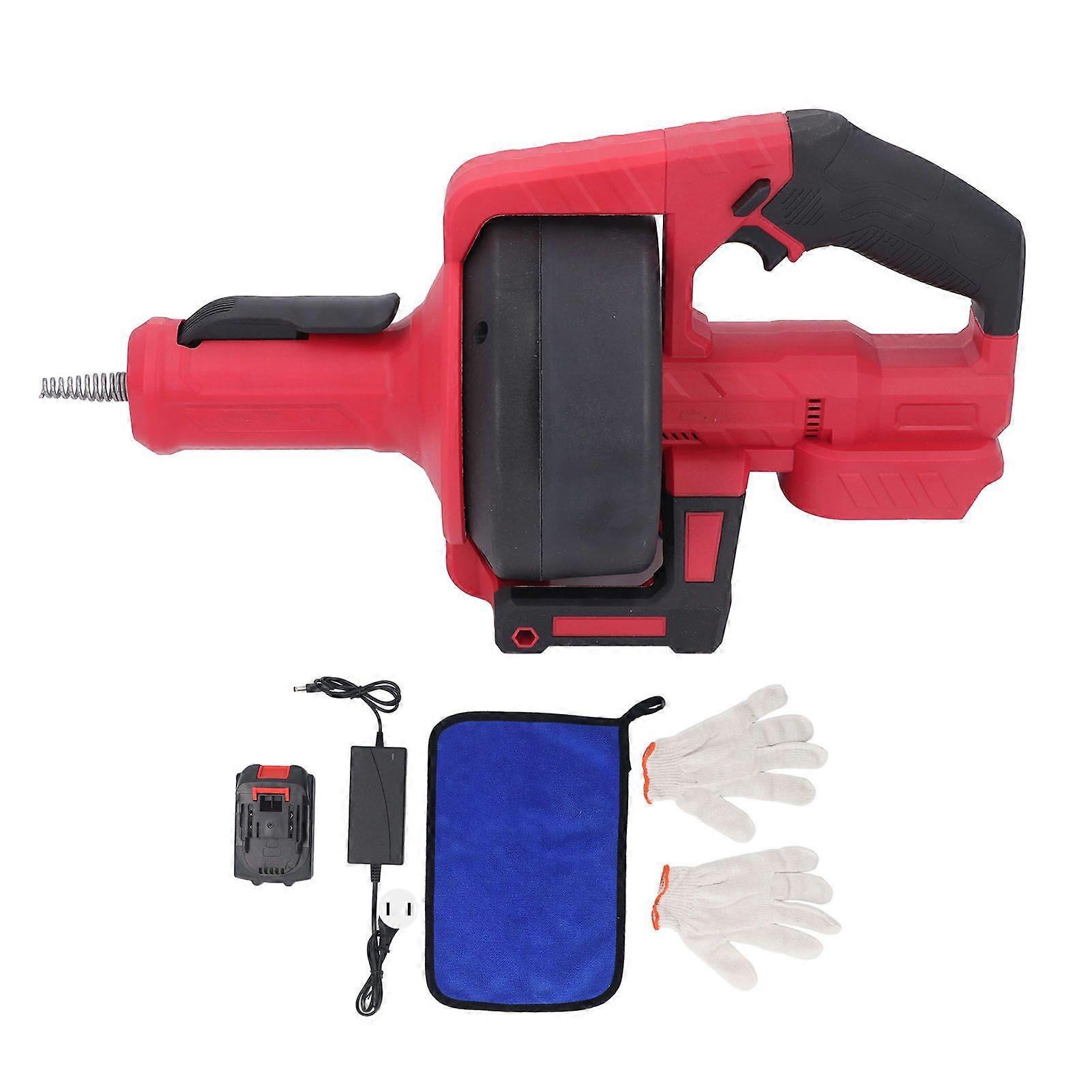 21V Red Electric Drain Auger 7m Auto Feed Plumbing Snake Drain Tool for 3/4 Inch to 2 Inch Pipeline US Plug