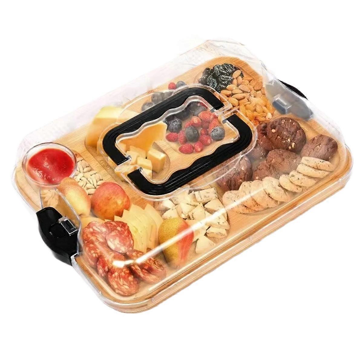 Wooden Cheese Board Snack Tray Picnic Box Tray with Grid Fruit Bento Box Suitable for Outdoor Trave
