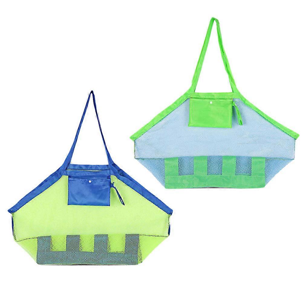 Sand Toys Bag Large Mesh Handbags for Storage 2Pcs Foldable Beach Tote Bags