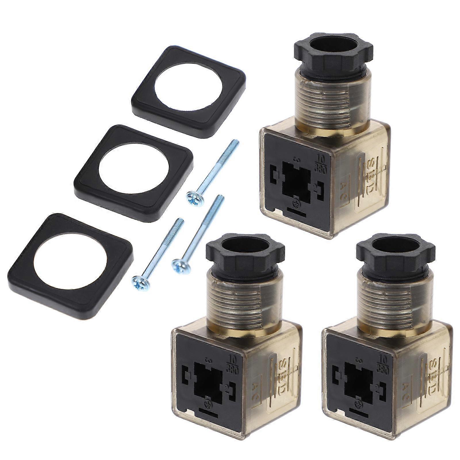 3 Prong Connector Solenoid Valves Connector with Indicator 30Pcs
