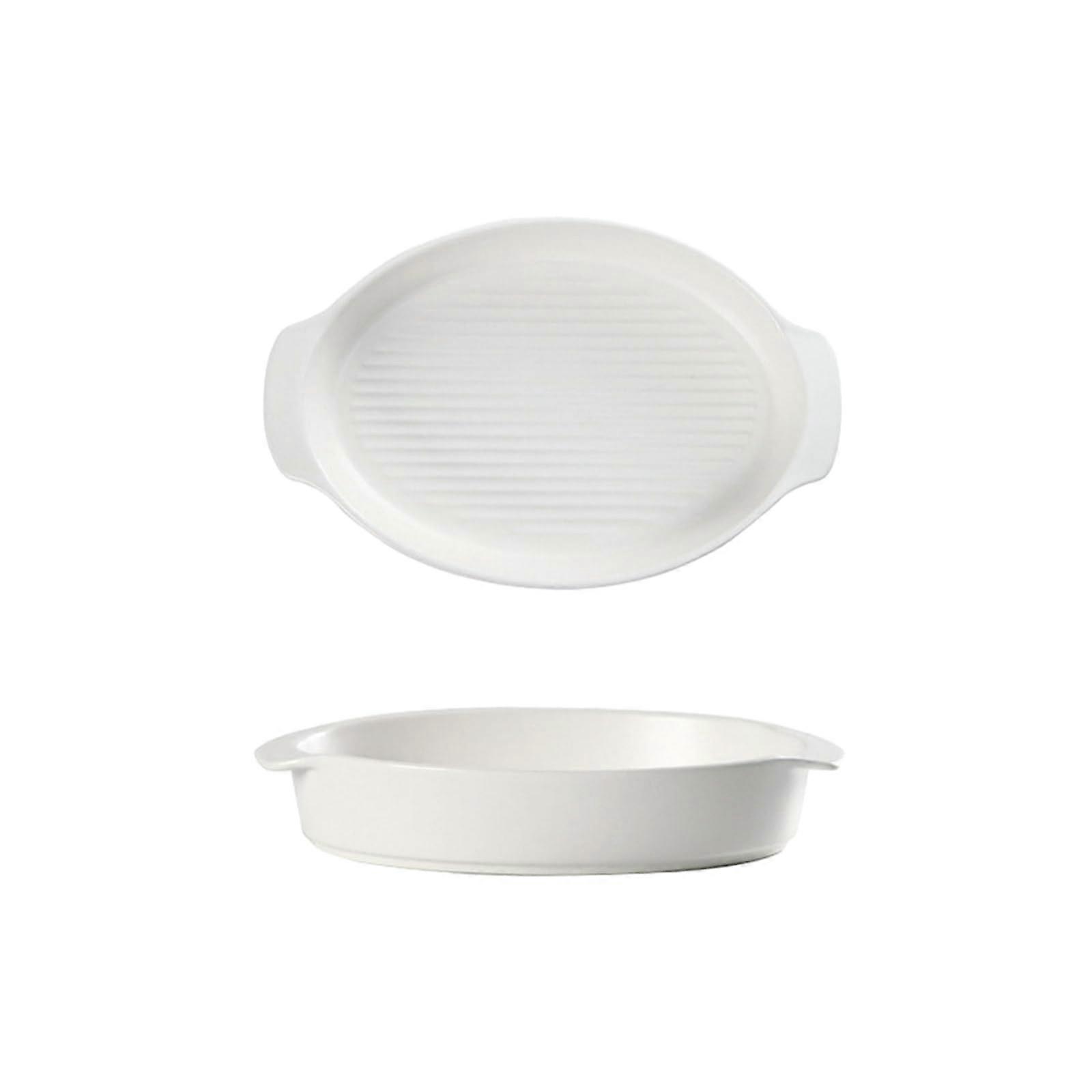 Home Binaural Ceramic Baking Pan And Snack Plate, Semi-Gloss White, Ceramic Bakeware, Creative Multi-Use Pan