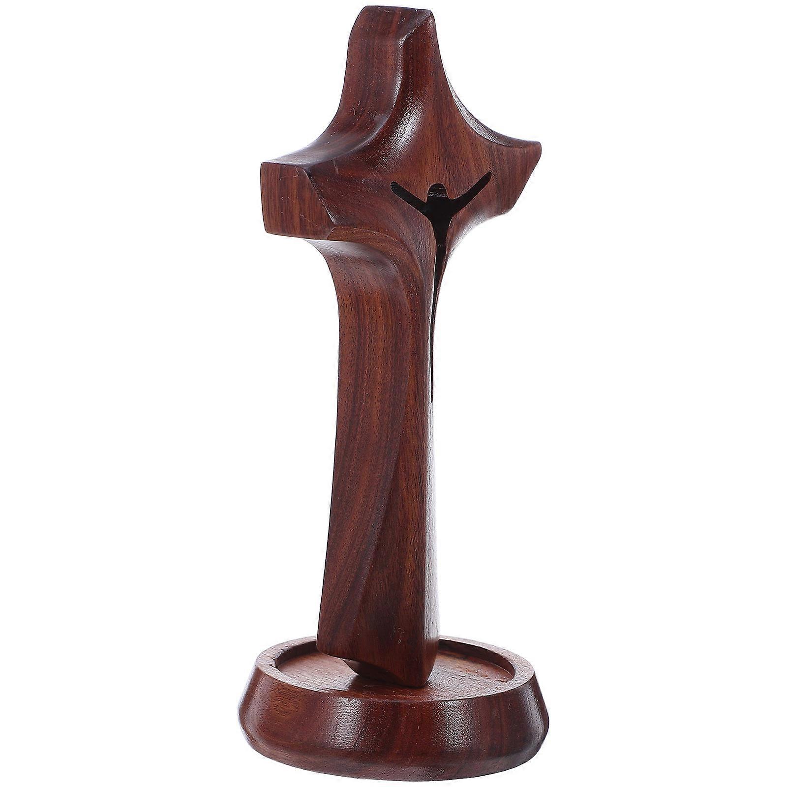 Brown Wooden Cross for Easter Crafts 5Pcs Standing Tabletop Decor