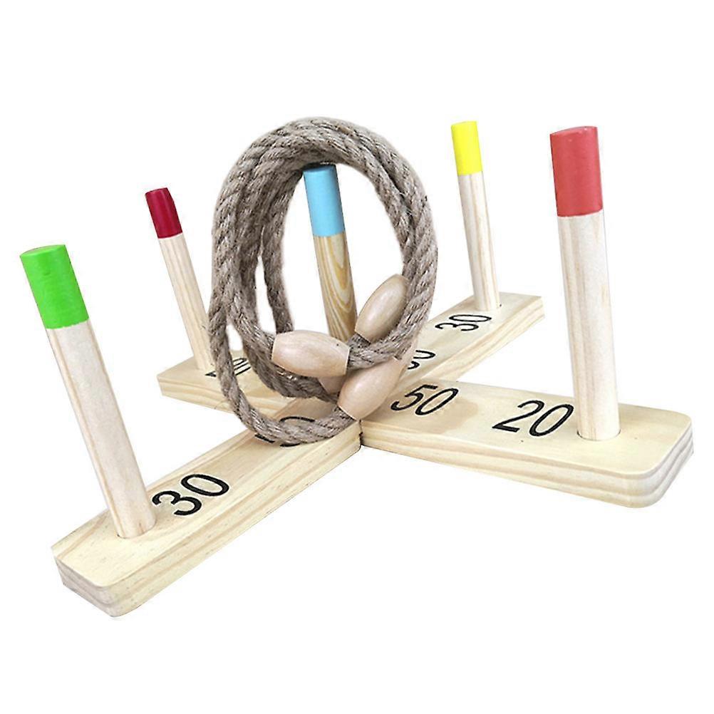 Ring Toss Game for Kids Playing Made of Wood 1Set Colorful Throwing Rings