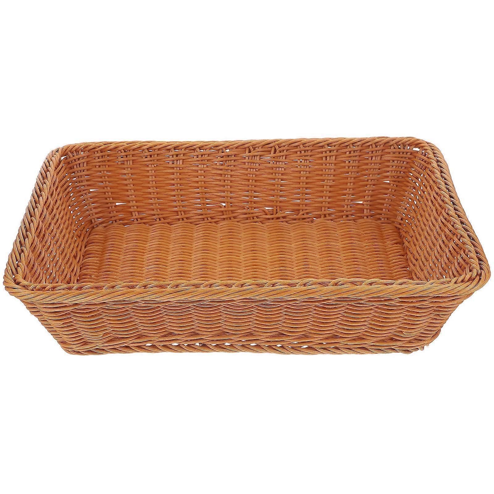 Imitation Rattan Basket Organizer Storage For Indoor Use Brown Rectangular 1Set