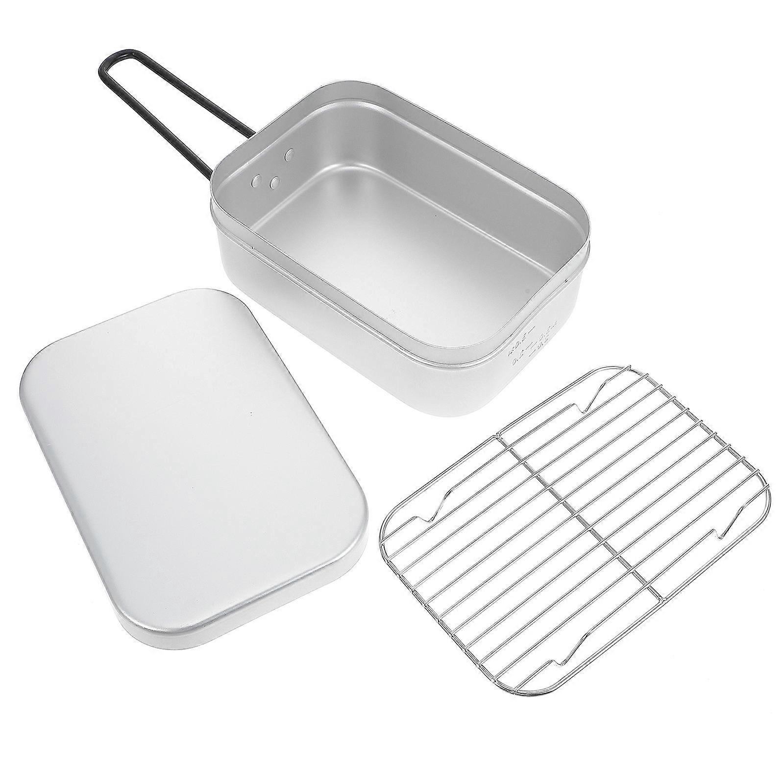 Picnic Lunch Container 2Pcs Foldable Design Aluminum Alloy Square Bento Food 19.50X13.30X7.50CM