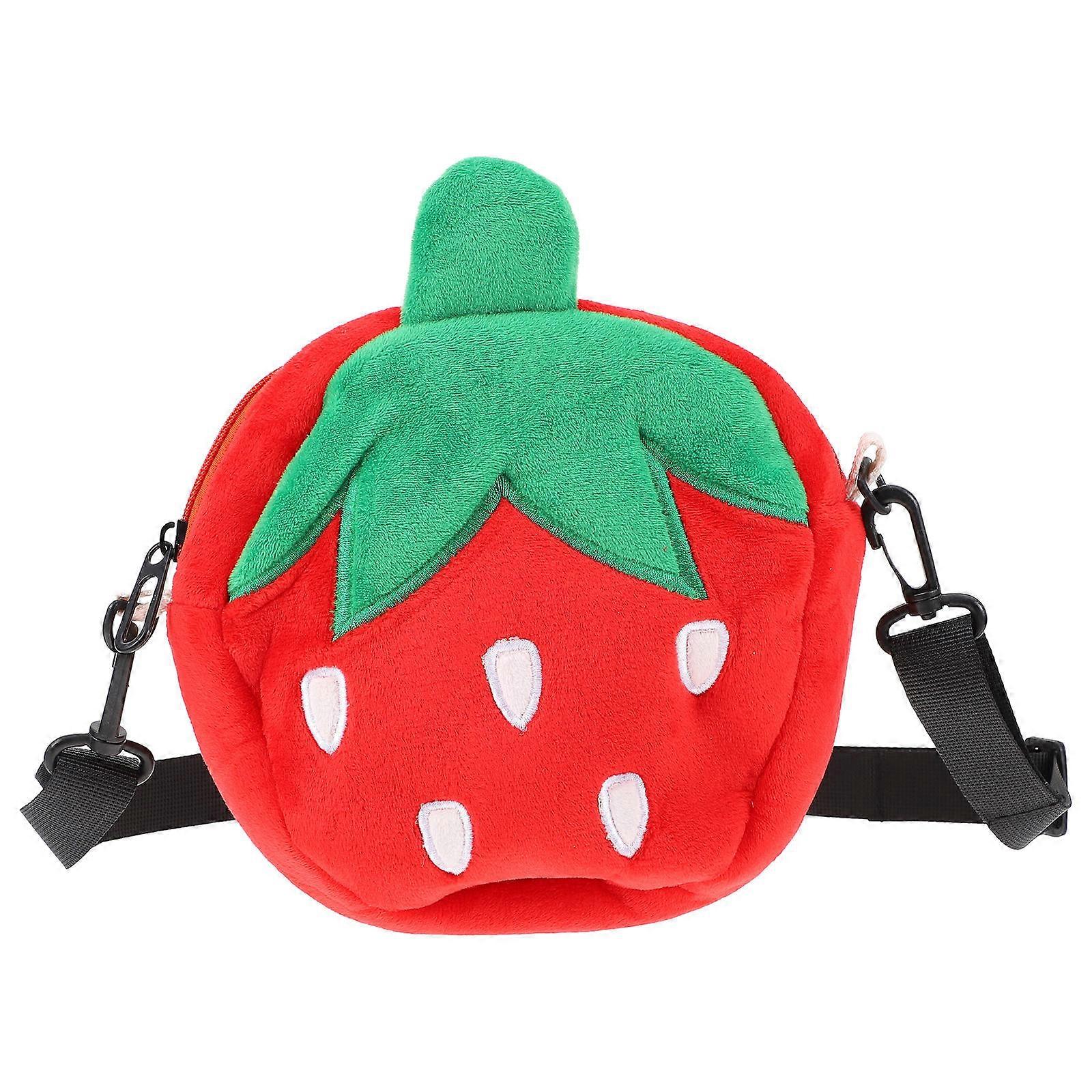Creative Strawberry Plush Bag Cross Body Bag for Storage Use 1Pcs Red