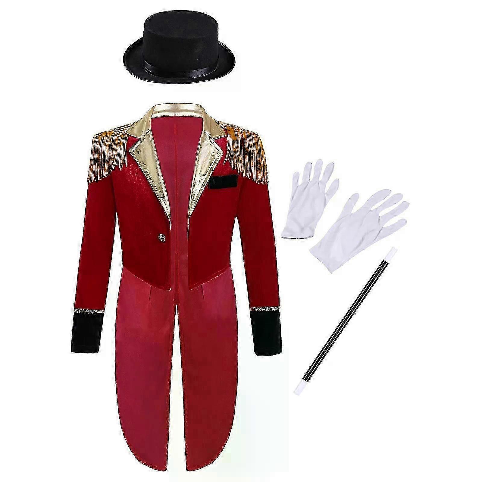 الأولاد هالوين Ringmaster مجموعة الأزياء مع قبعة وقفازات وعصا سحرية - زي السيرك تأثيري للأطفال