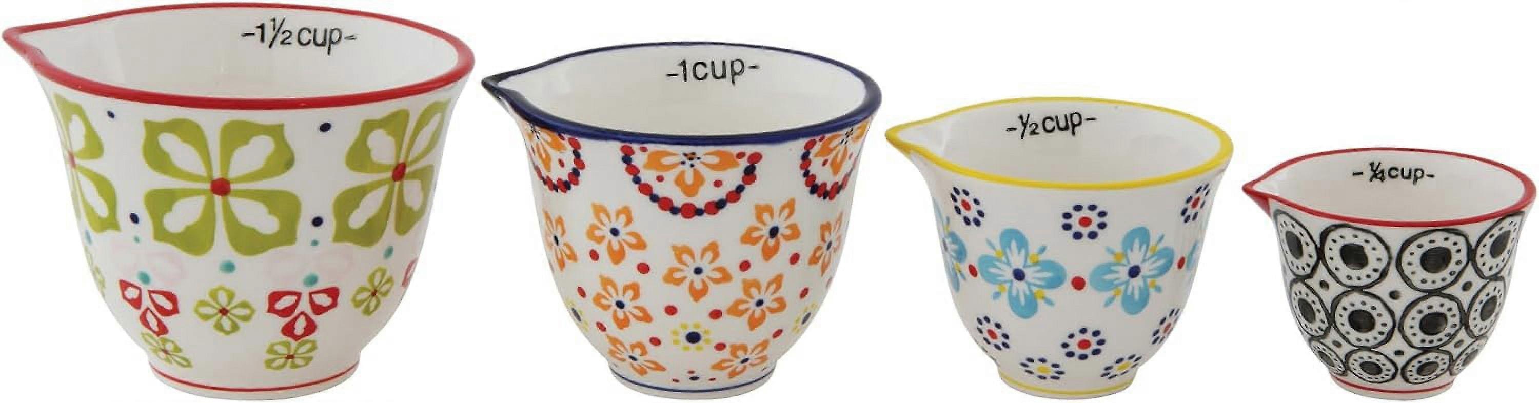 Hand Stamped Stoneware Measuring Cups (Set of 4 Sizes/Designs)