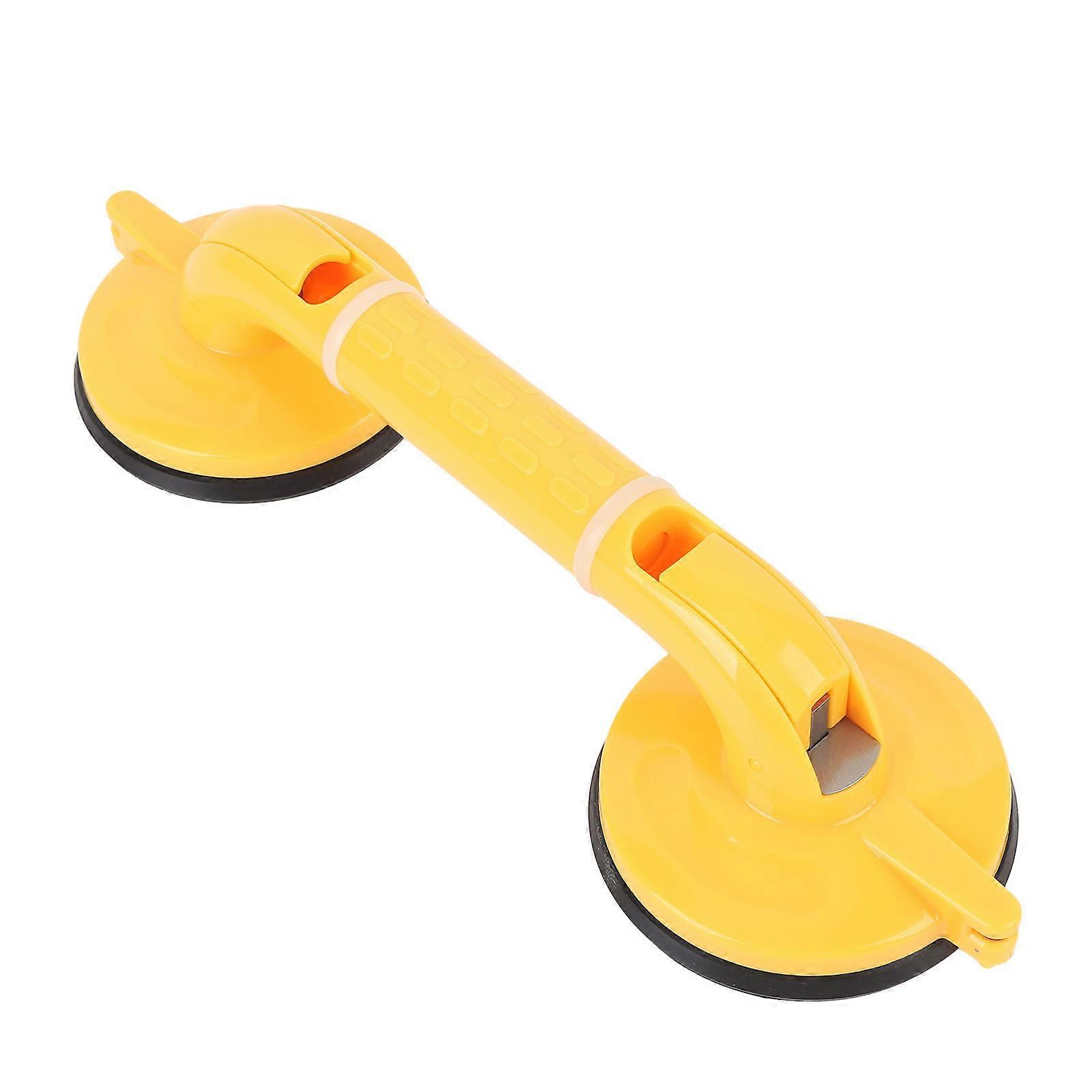 Bath Grab Bar Strong Suction Cup Anti Slip Shower Handle Shower Bar with Luminous Circles for Elderly Yellow 39cm 