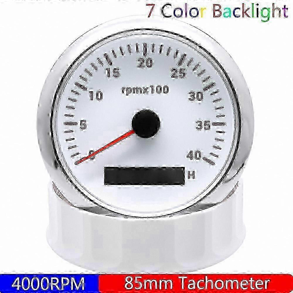 Diesel Engine Tachometer Gauge with Digital Hourmeter, 7 Color Backlight, 12V/24V Compatibility