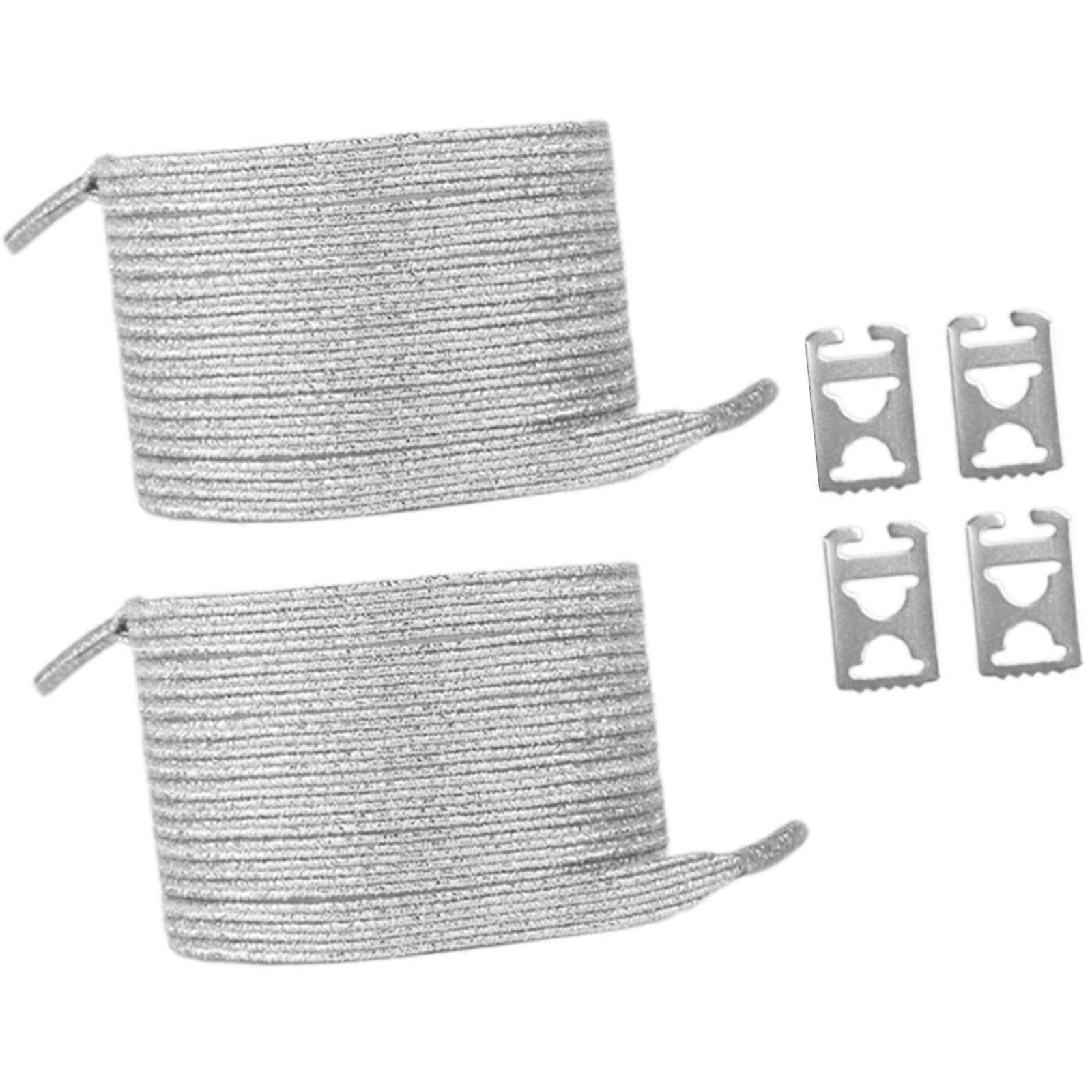 Elastic Glitter Metallic No Tie Shoelaces for Sneakers Shoe String with Metal Hiding Lock for Students and Professionals  Silver