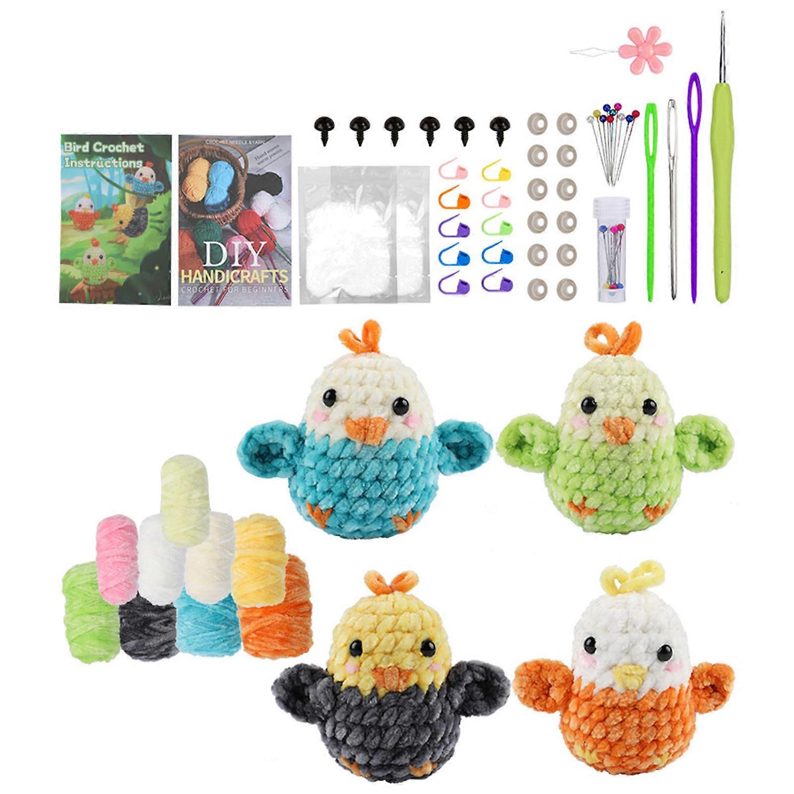 Fun Bird Crochet Supplies for Beginner Crochet Hobbyists with Step-by-Step Instruction, Yarns, Crochet Hook Multicolor