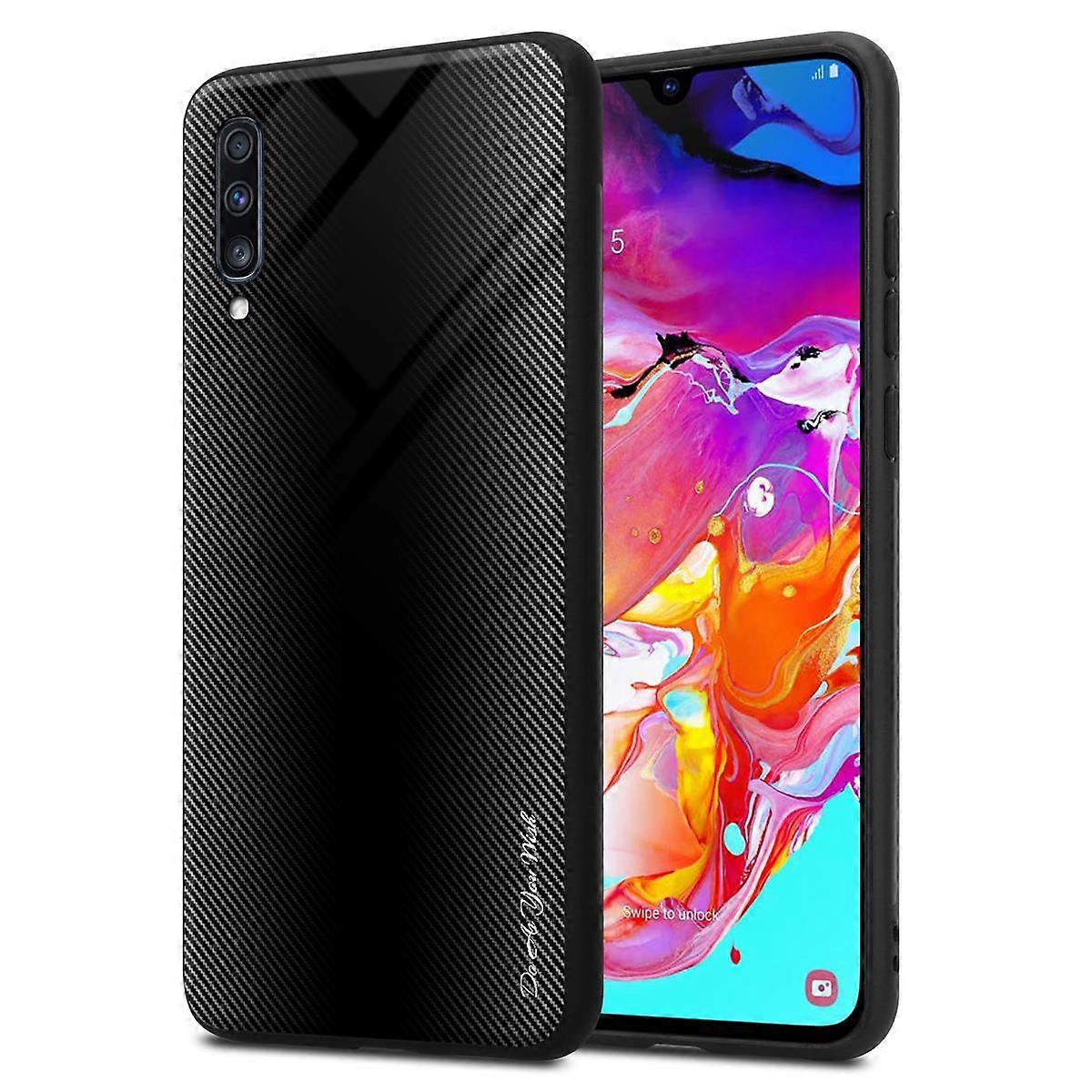 Samsung Galaxy A70 / A70s Case TPU Protective Case - Back Cover with Protective Glass - Striped Glass