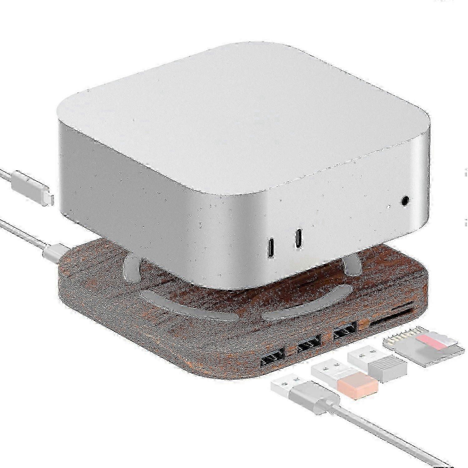 Ajm4-h For Mac Mini M4 M4 Pro Wooden Expansion Dock Usb 3.0 Hub Stand With Tf Sd Card Reader Base