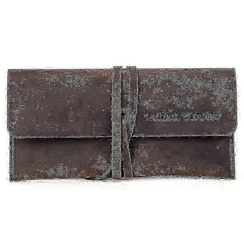 Brown Leather Pencil Case Roll Rope Binding Square Can Hold 10pcs Pen