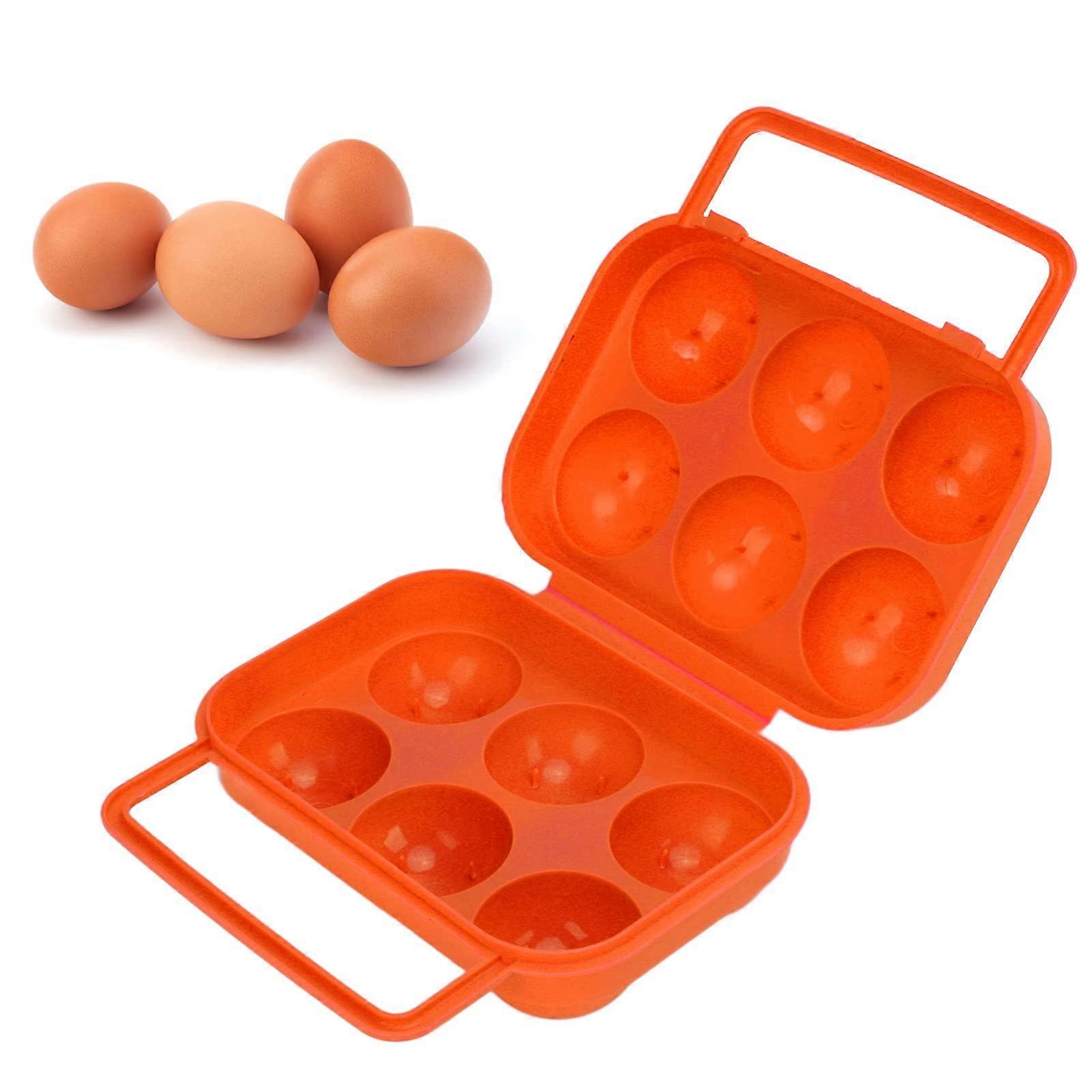 6 Grid Egg Container, Portable Plastic Egg Storage Box, ABS Eggs Carrier Case for Indoor Outdoor Use, Orange