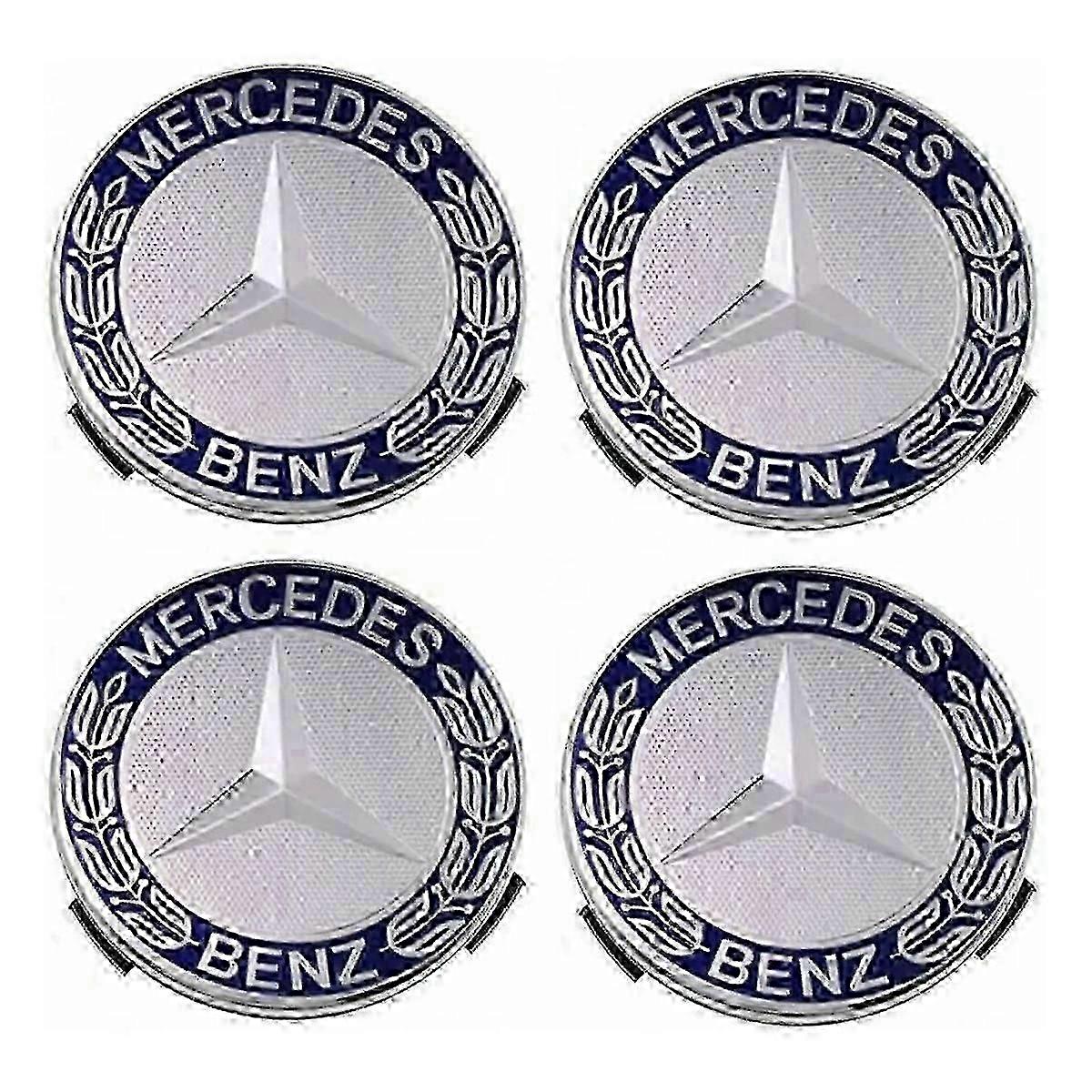 طقم من 4 أغطية محاور متوافقة مع مرسيدس بنز 75 مم - أزرق-KAKA