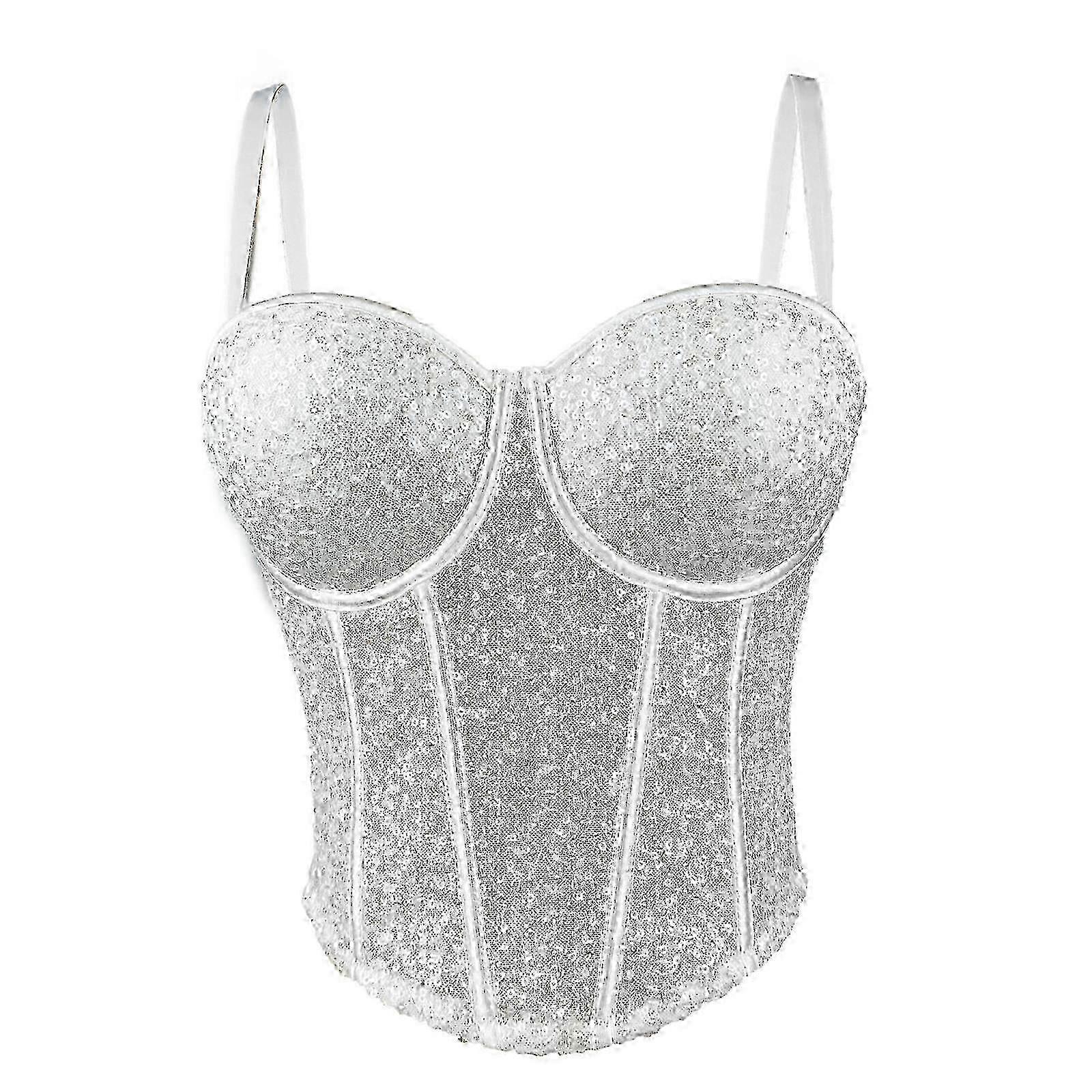 f Women's Adjustable Strap Sequins Sheer Mesh Corset Crop Top With Boning Support Push Up Bustier Camisole For Party Wear 40 Wine Red