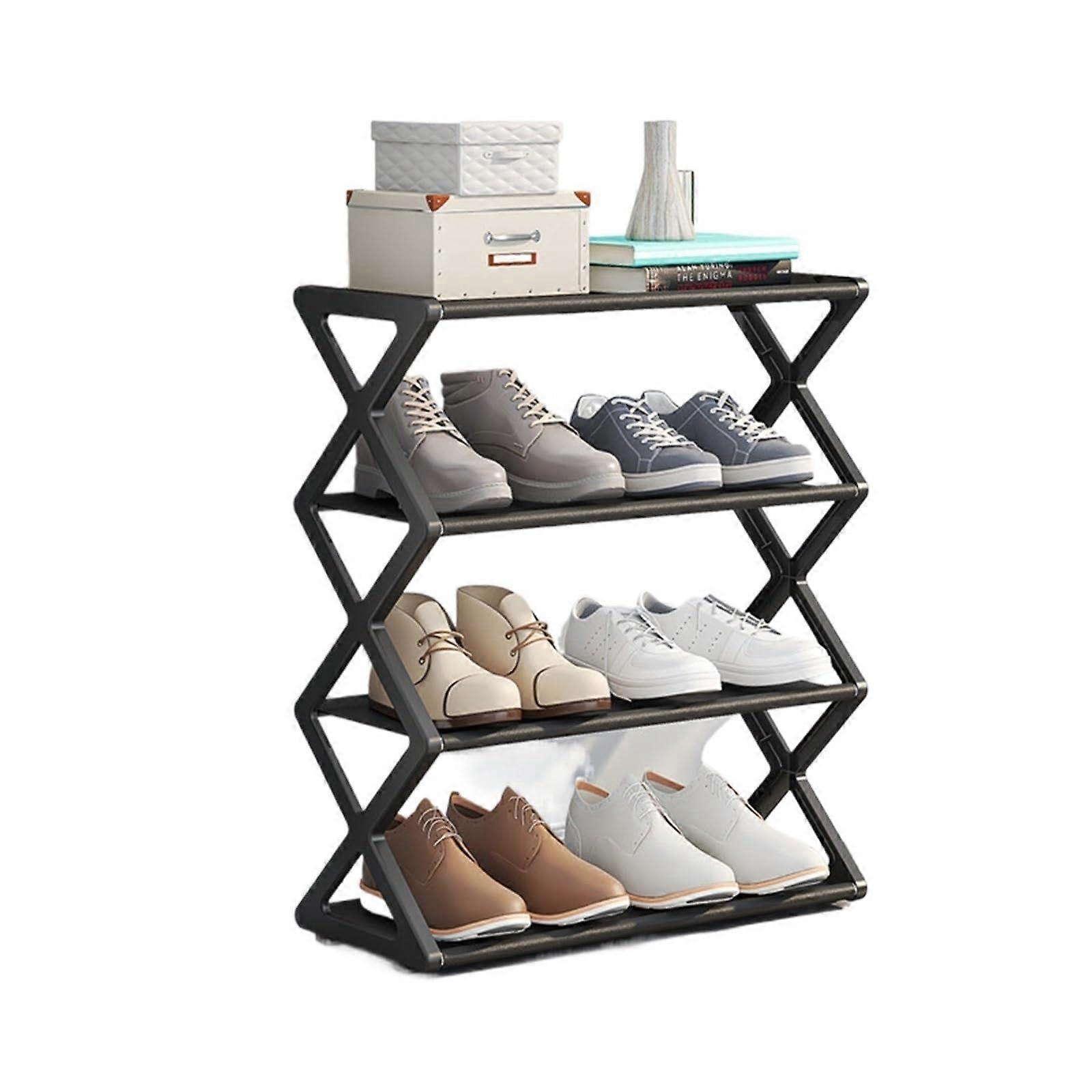 4Tier XType Shoe Rack Organizer, SpaceSaving Solid Black Storage Shelf for Entryway and Living Room