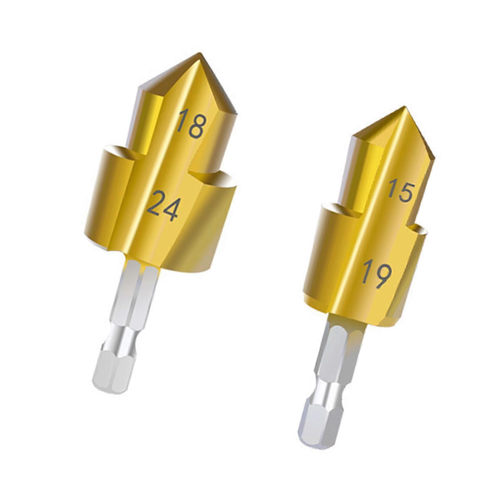 2Pcs Water Pipe Expansion Drill Bits 6.35mm Hexagonal Shank Step Drill Bit Punching Tool For Plumber Repair Power Tool Multicolor