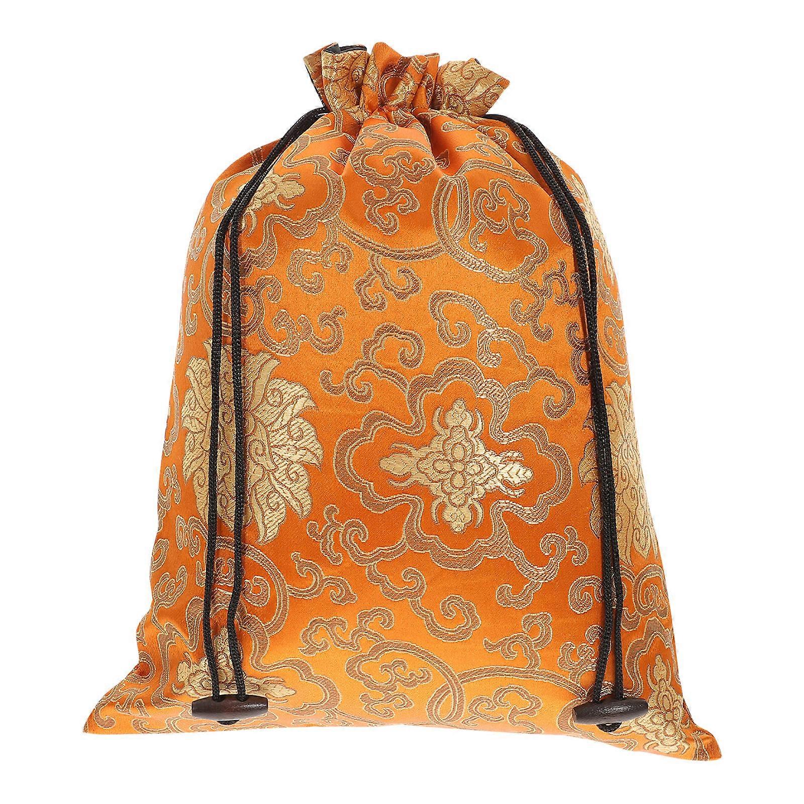 Silk Drawstring Jewelry Pouch in Orange for Storage Use