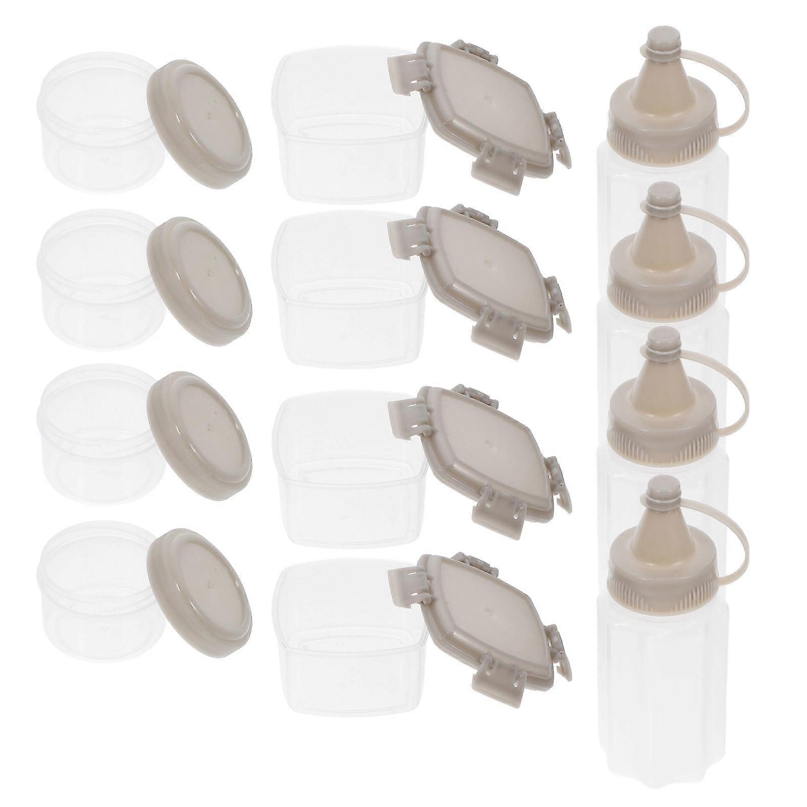 12Pcs Sauce Bottle and Box Kit for Storage Reusable Light Grey