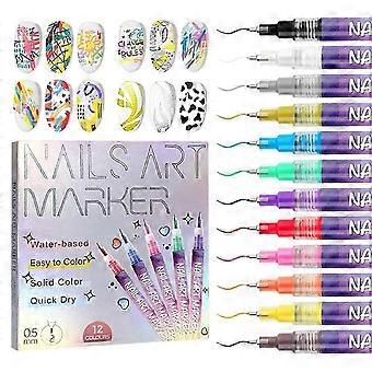 Juego de bolígrafos de uñas de 12 colores Marcadores de uñas impermeables para diseños de uñas de bricolaje para pintar uñas
