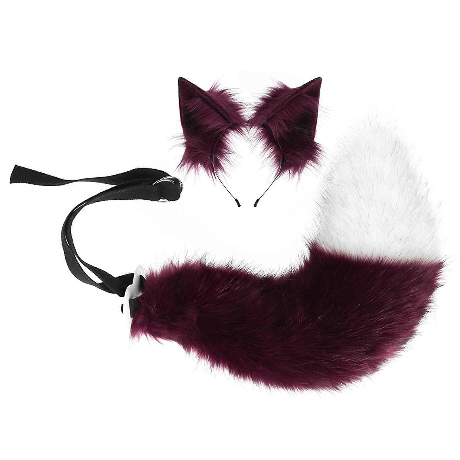 Complete Fantasy Costume Accessory Realistic Foxes Ears and Tail Nonslip Feature for Themed Parties Performances  purplish red OS