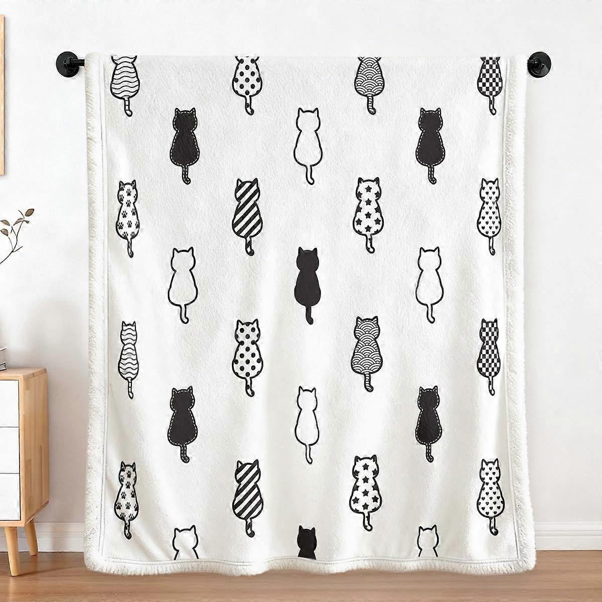 Cat Sherpa Blanket King Size with DualSided Comfort and Vivid Cat Print for Bed or Sofa