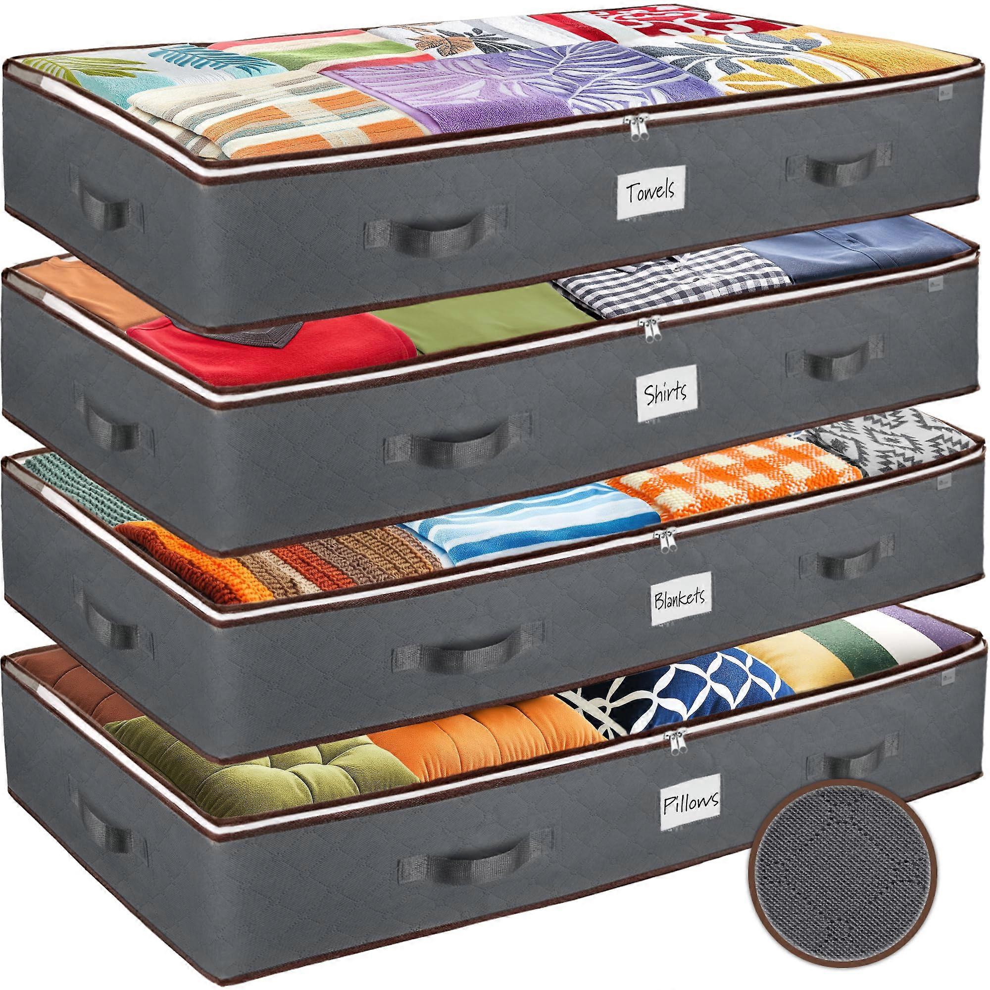 Under Bed Storage Bins 4 Pack with Clear , Large Capacity Bags for Clothes, Blankets and Shoes