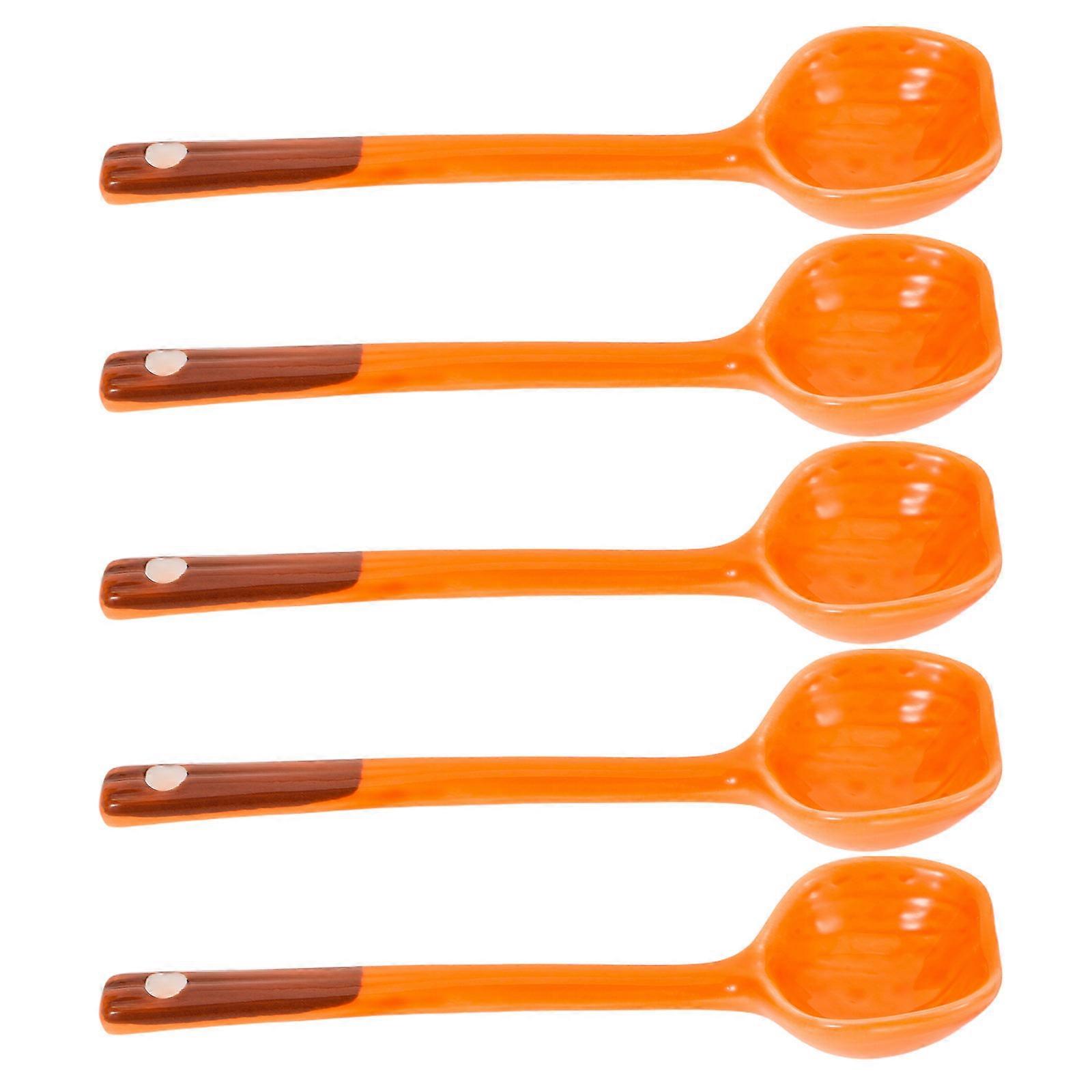 Ceramic Cute Pumpkin Soup Spoons for Party Use 5Pcs Orange