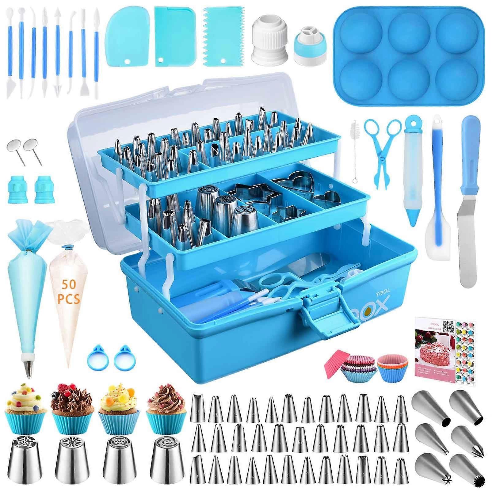 236pcs Cake Decorating Kit with Foldable Storage Box, Multiple Piping Tips and Baking Accessories Set
