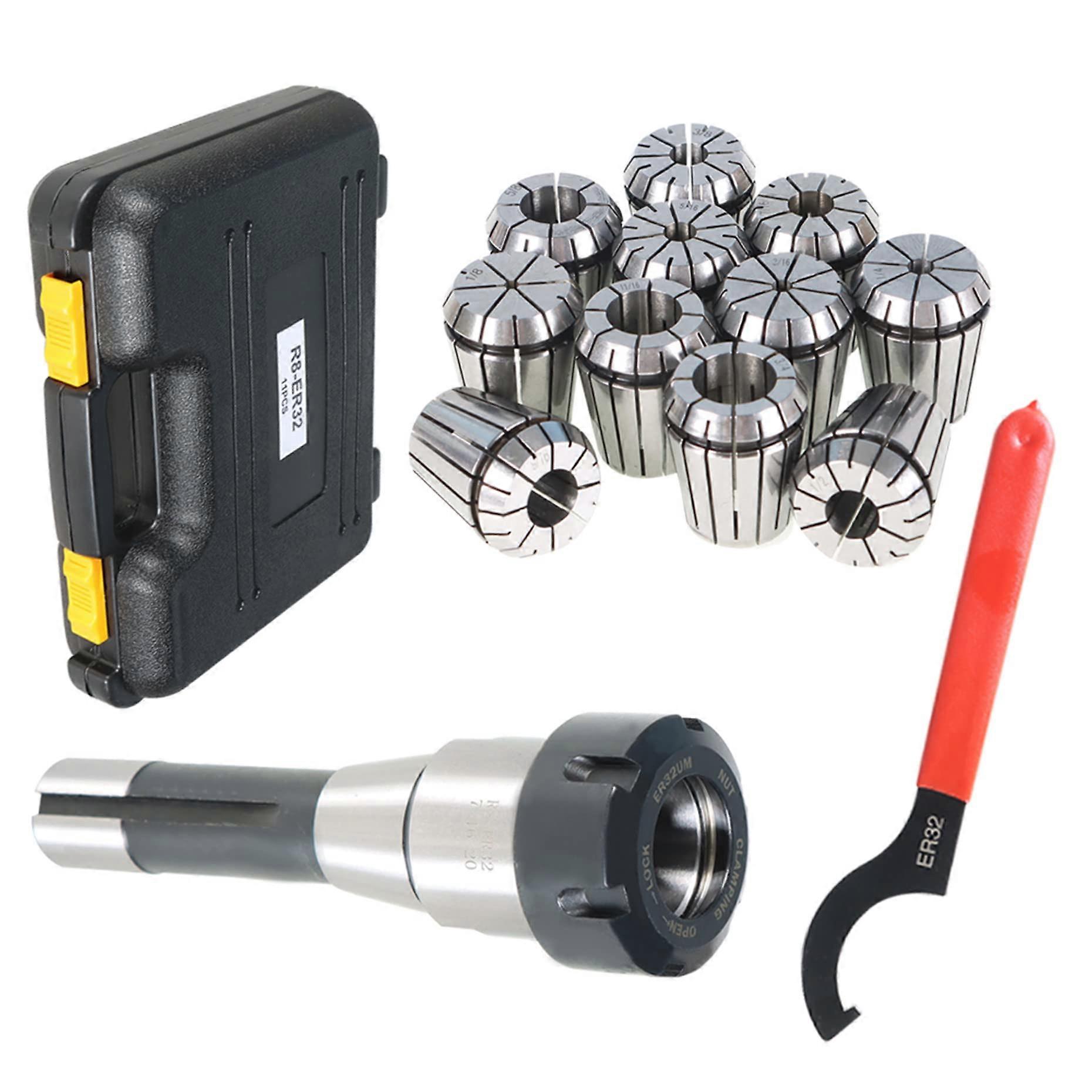 ER32 R8 Collet Chuck Holder Set with 11pcs 319mm Collets and Wrench for CNC Milling Lathe