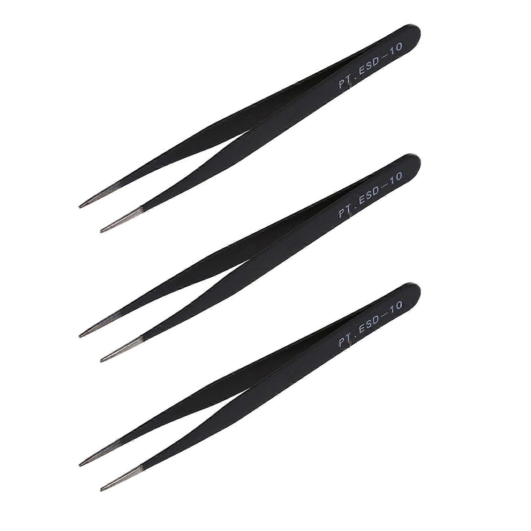 3X Black Metal Straight Sharp Tip Tweezer